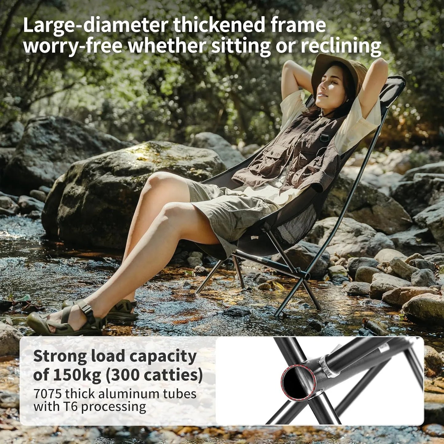 Naturehike Ultralight Folding Chair L04 150kg Load Capacity for Fishing Picnic Outdoor Hiking Moon Chair Portable Relax Chair