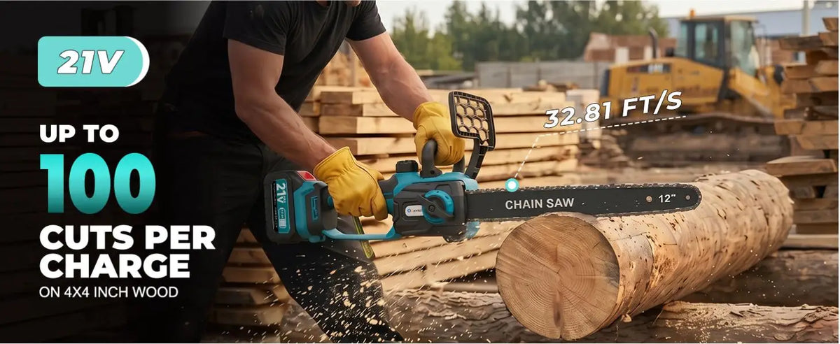 XYSD 12 in Electric Chainsaw Cordless, 21v ,2x3000mah Battery Handheld Chainsaw for Tree Trimming Electric Tree Trimmer Saw