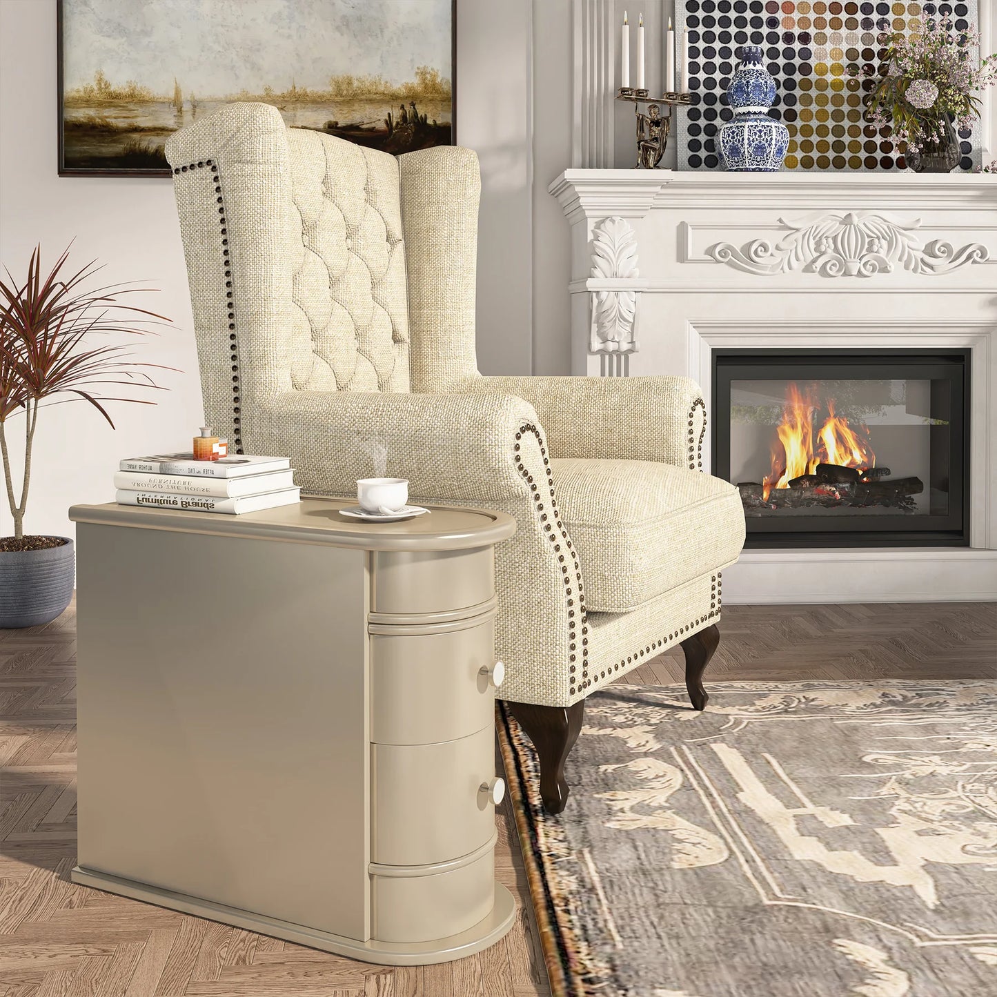 Tribesigns End Table Round Solid Wood Sofa Bedside Narrow Bedroom Side Table Nightstand with Drawer