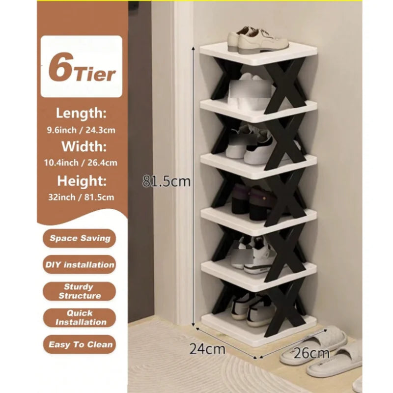 Multi-tier Vertical Shoes Storage Rack 6-9 Layers X-shaped Detachable Plastic Shoe Organizer Lightweight Easy Disassembly Household Space Saving Shoe Shelf Stackable Design Footwear Storage Holder For Indoor Home Bedroom Entr