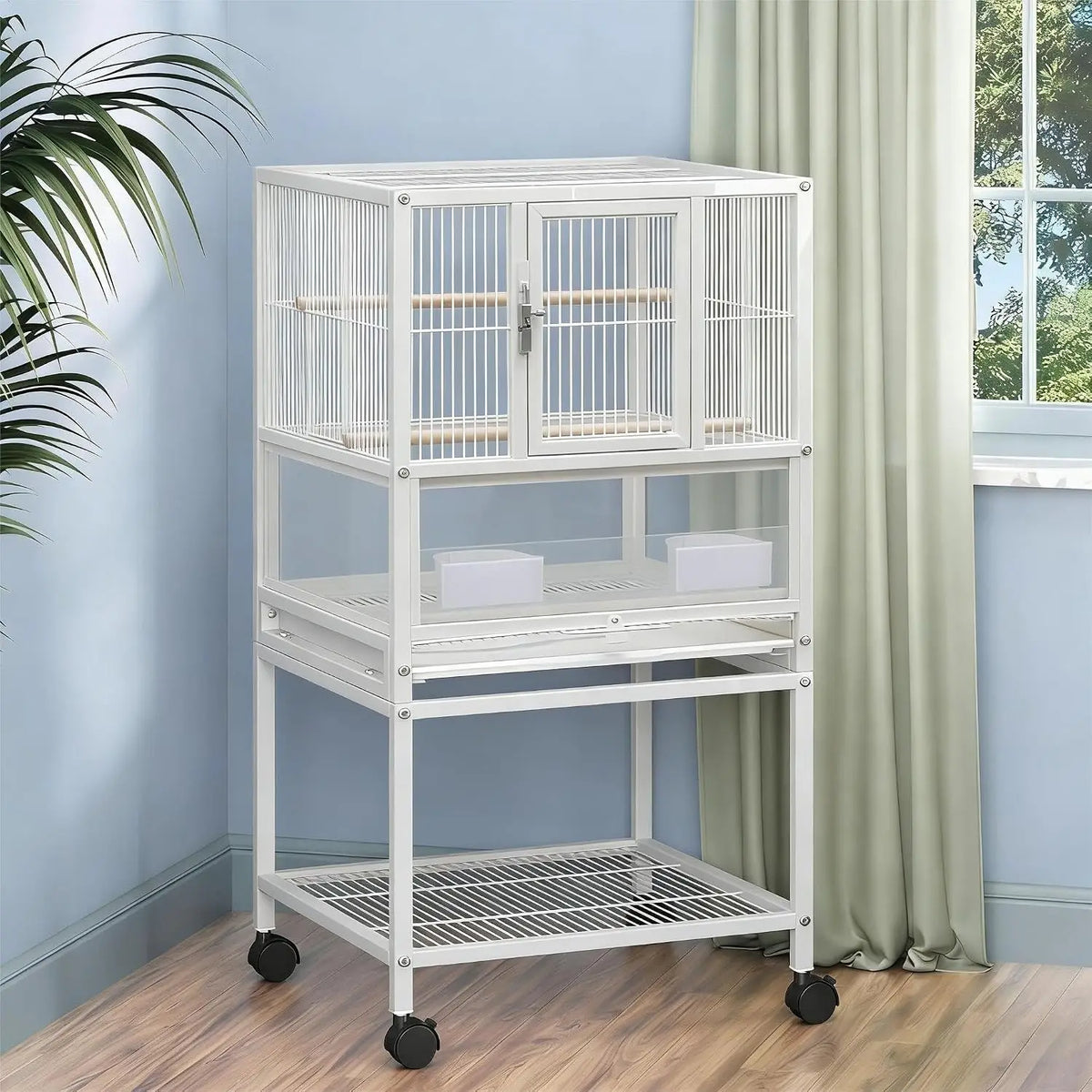 Garvee 3 IN 1 Large Wrought Iron Bird Cage Luxury Pet Villa  for Parrot Canary Budgie Pigeon Breeding with Wheels Bird Carrier for Parakeets, Canaries, Lovebirds, Small Quaker, Cockatiels, Budgie