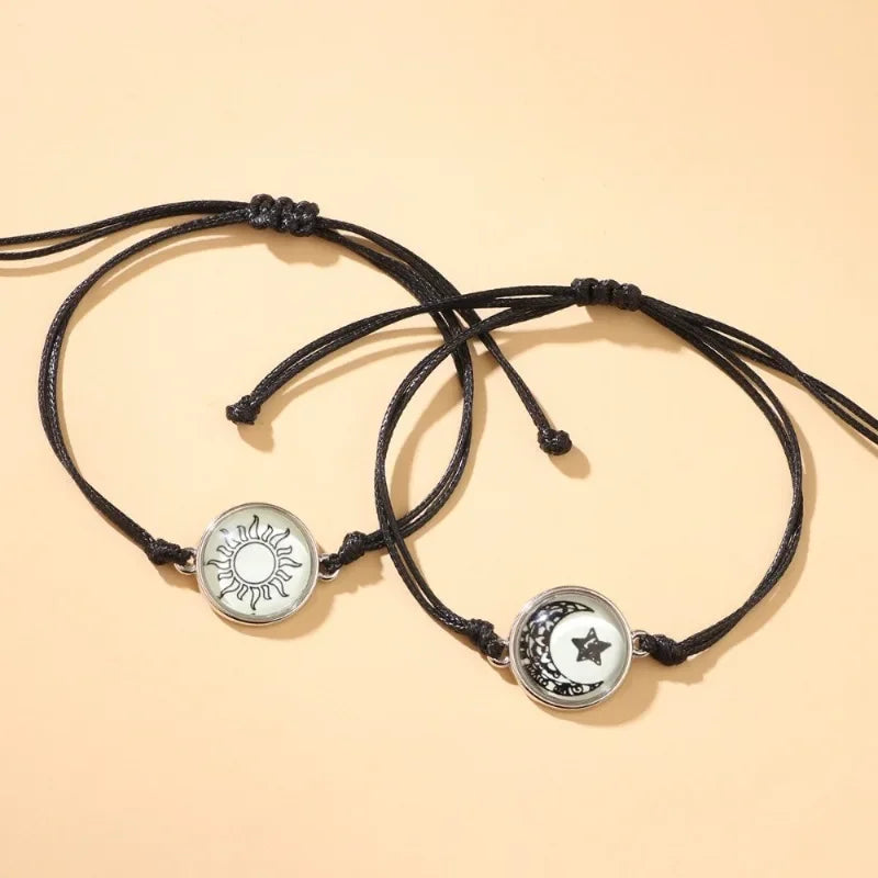 New Moon and Sun Love Time Gem Glow Couple Bracelet - Hand-woven Rope for Couples