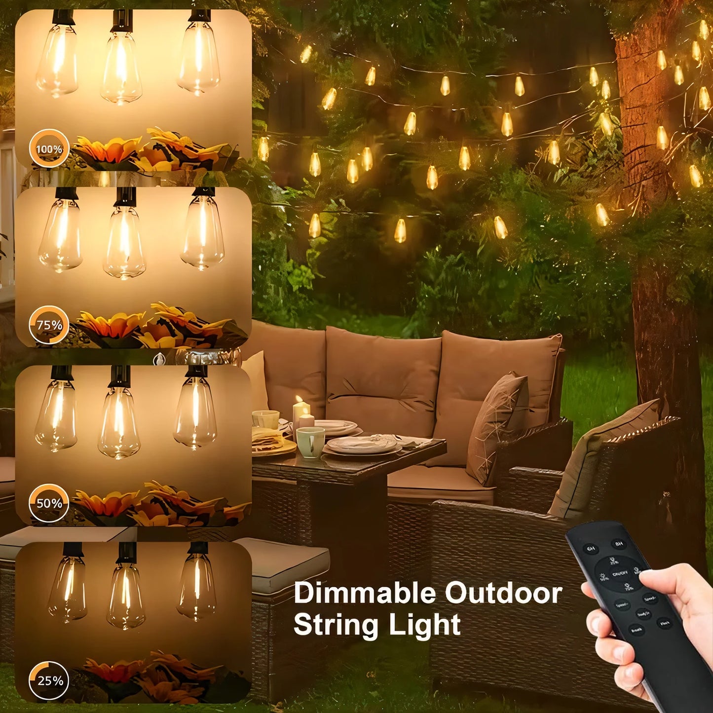 ST38 Solar String Lights 100FT Outdoor, 24 E12 LED Bulbs 2700K Warm White, Waterproof Shatterproof Black Wire Patio Lights