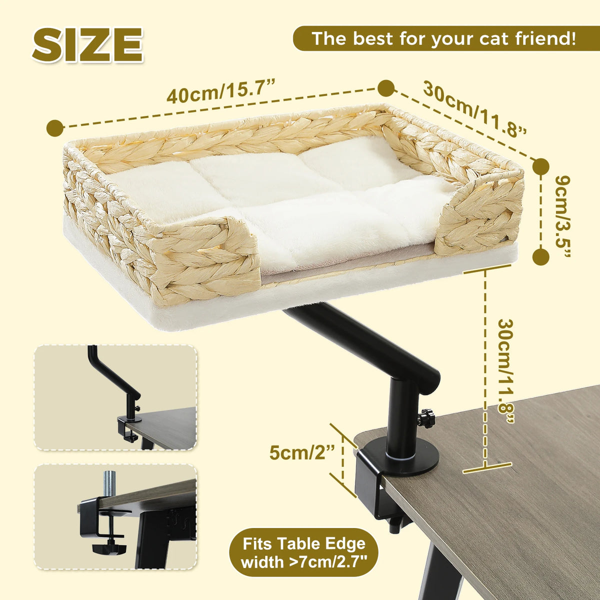 PAWZ Road Adjustable Cat Desk Bed With Plush Hammock