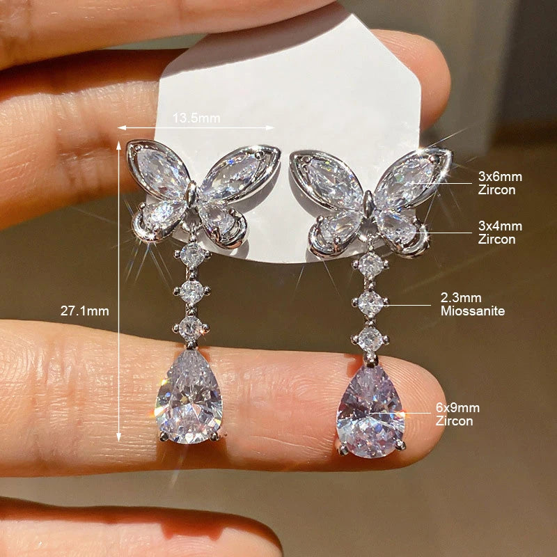 OXTAO Sweet Butterfly-Style Moissanite&CZ Earrings for Women Girl Lab Imitation Diamond Tassels Drop Earrings Jewelry Gifts 14K Gold Filled
