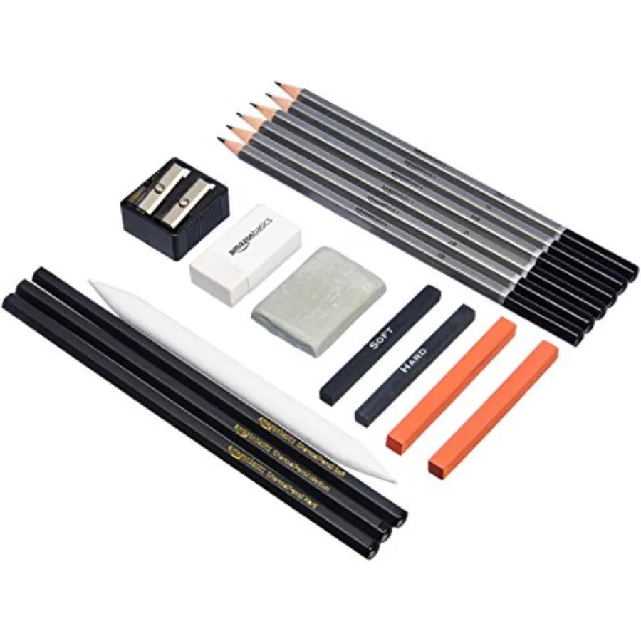 Sketching and Drawing Art Pencil Kit, 17-Piece Set for Artists, Drawing Supplies with Pencils, Charcoal, Erasers, Sharpener for