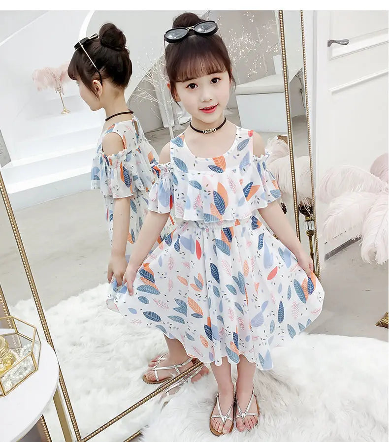 Summer Thin Girl Dress Floral Chiffon Princess Children's Dress Vestidos Summer Girls Casual Dresses Robe Fille Kids Clothes