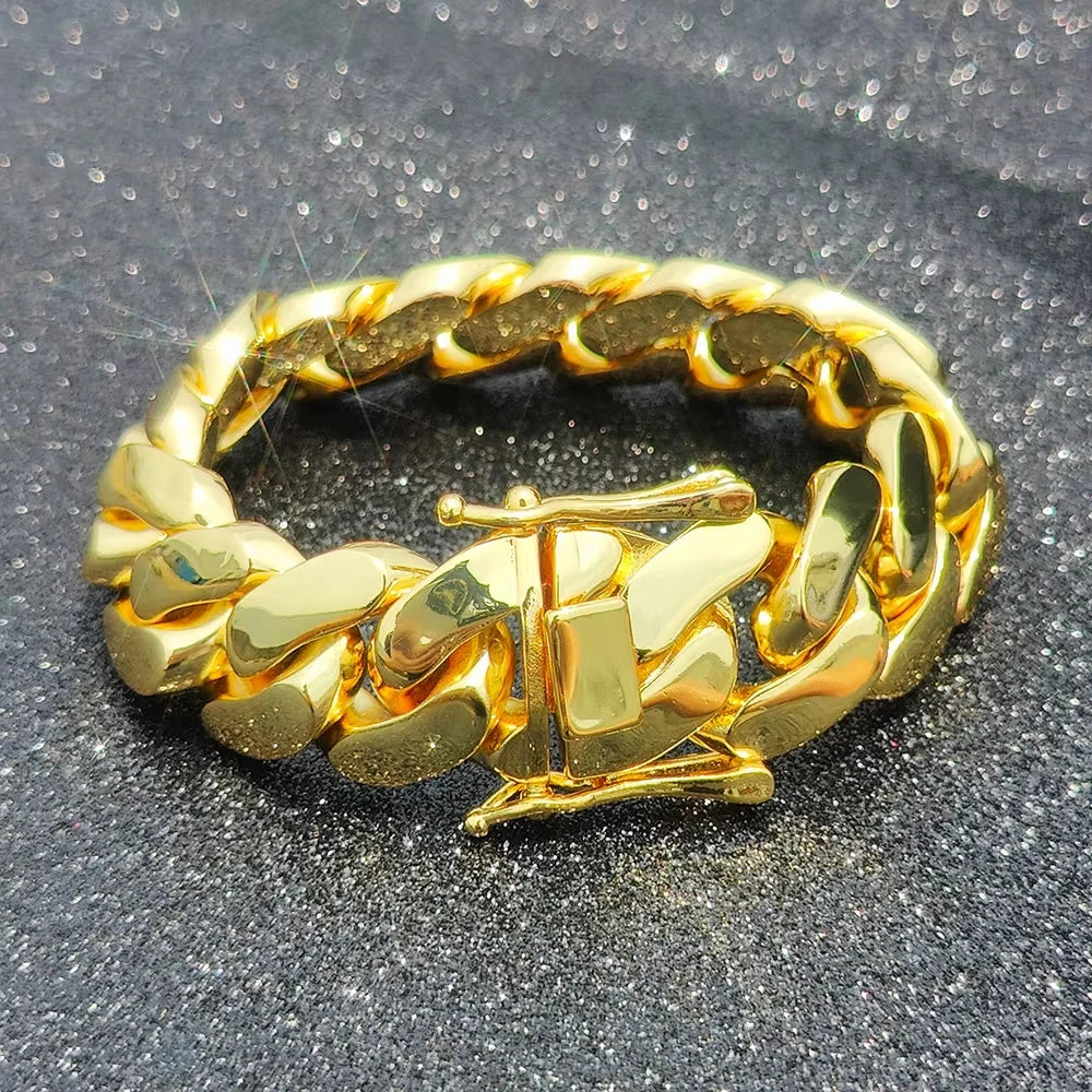 Men's 18-22mm Cuban Link Bracelet Hip Hop Heavy Brass Miami Cuban Link Chain Chunky Bracelet Jewelry For Boy Gift Drop Shipping