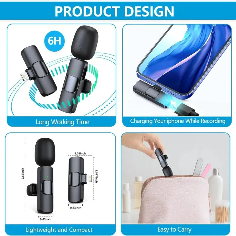 LISM Wireless Lavalier Microphones Two Pack Clip-On For iPhone Android