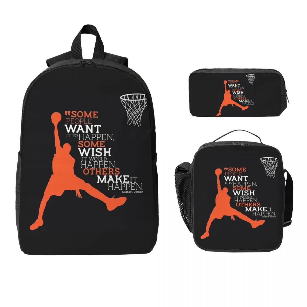 Basketball Dream Art Backpack Boys Girls BookBag School Bag Shoulder Bags 3ps Insulated Lunch Bag Pencil Case