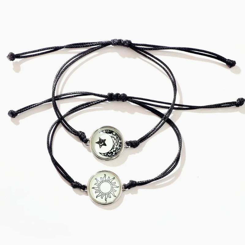 New Moon and Sun Love Time Gem Glow Couple Bracelet - Hand-woven Rope for Couples