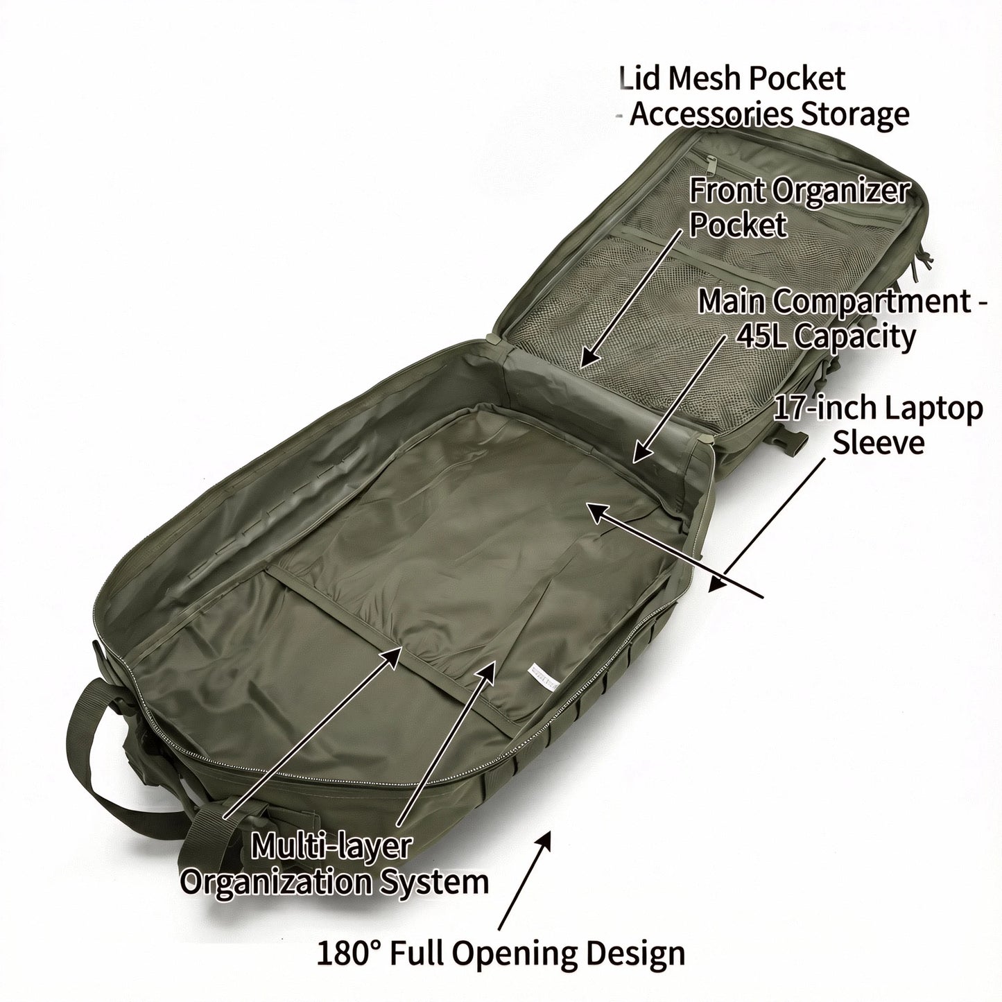 Men 45L Tactical Backpack Molle Bug Out Bag Survival Emergency Water Resistant Outdoor Hiking Camping Travel Rucksack Large Capacity EDC Everyday Carry Commuter Work School Laptop Daypack Trekking Cycling Durable Wear Resista