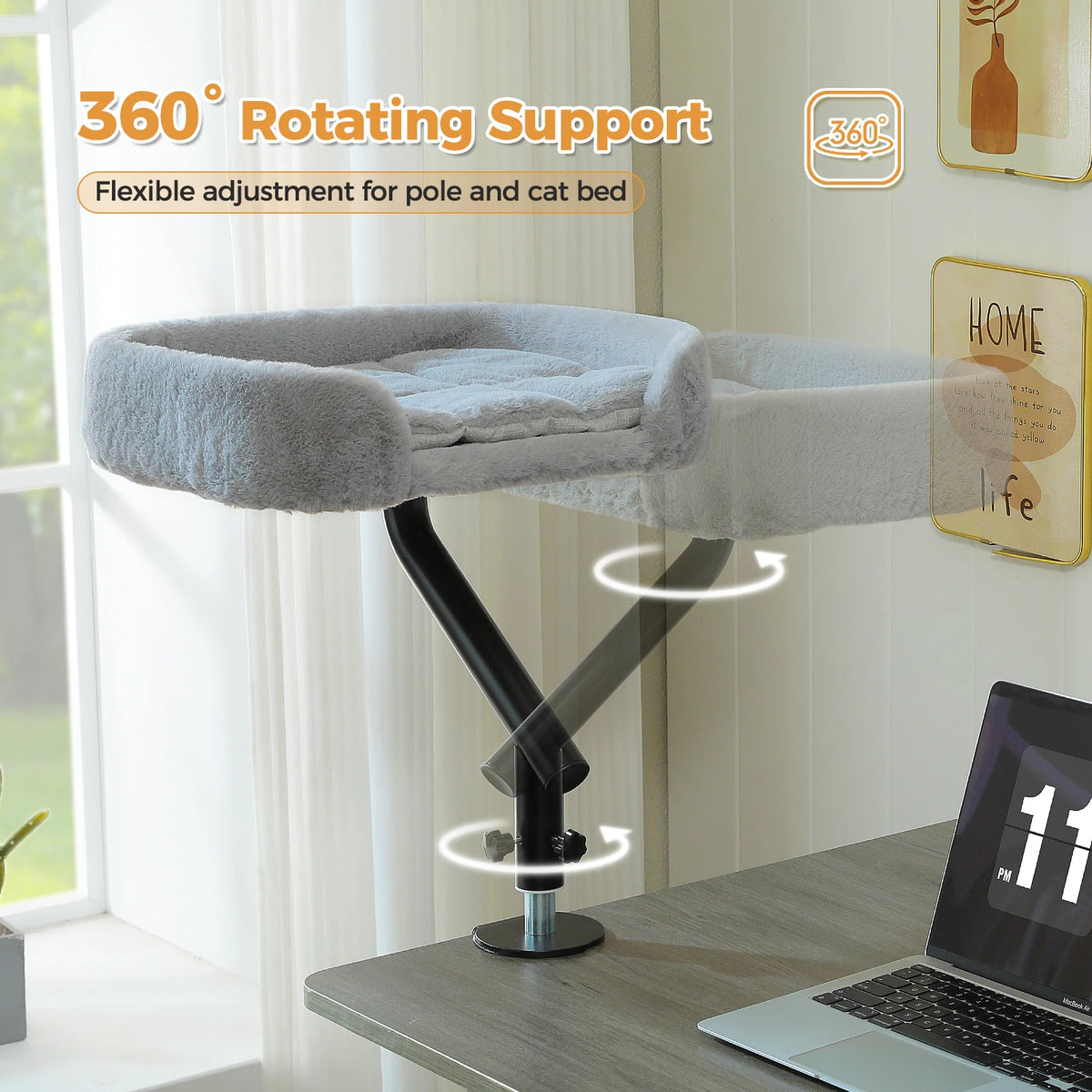 PAWZ Road Adjustable Cat Desk Bed With Plush Hammock