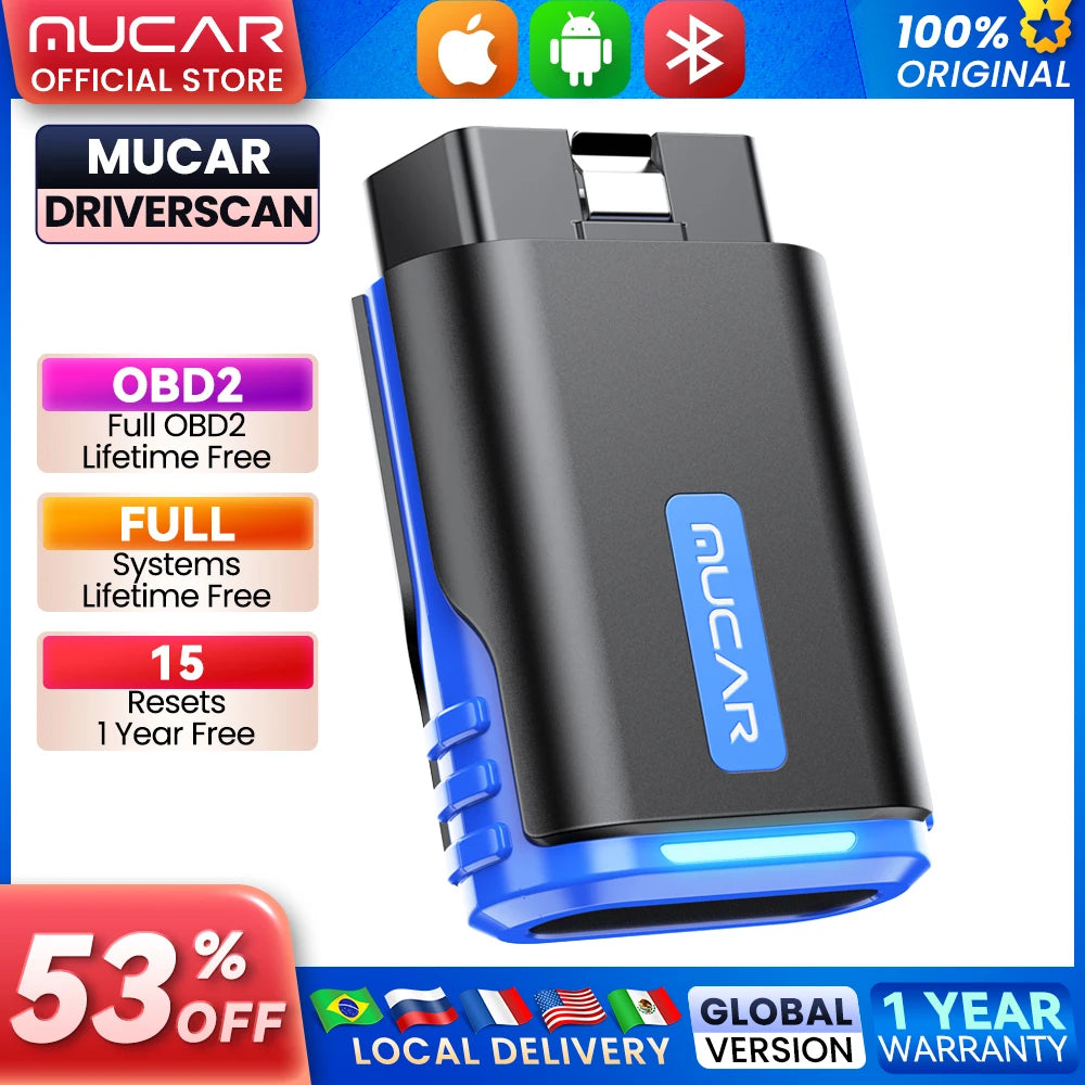 MUCAR Driverscan Automotive Diagnostic Tools Obd 2 Scanner All Cars Full System Code Reader 15 Resets Bi-Directional Scan Tool