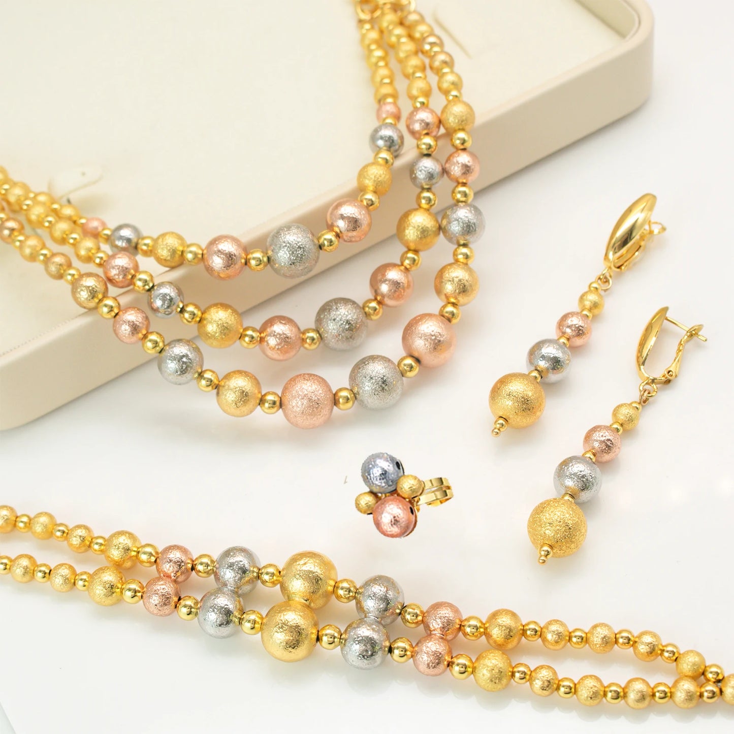 GZJPEI 4 Pcs/set 2026 Fashion Women Jewelry Set Multi Layer Three Tone Beads Jewelry Accessories For Lady Birthday Gifts