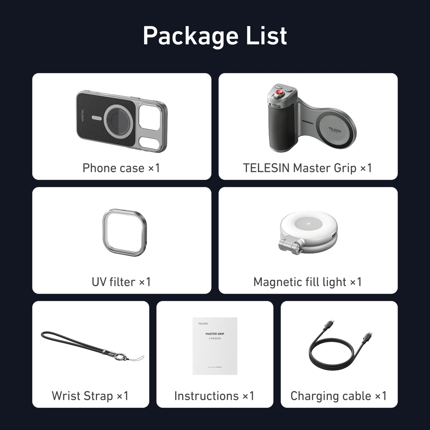 TELESIN Master Grip Set for iPhone17 Pro Pro Max Magnetic Phone Camera Hand Grip Holder 3200Mha Powerbank with Wireless Charging