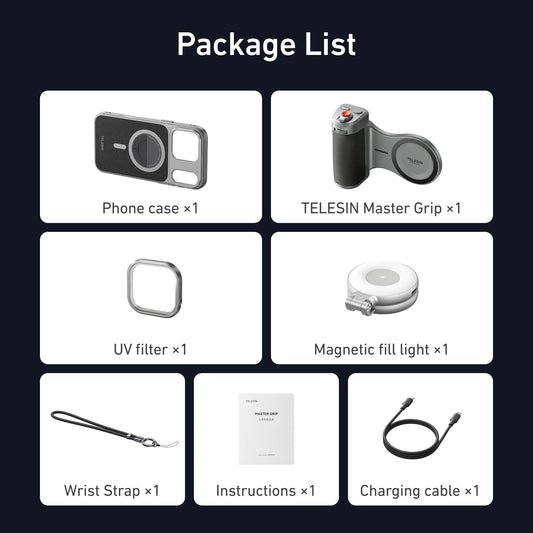 TELESIN Master Grip Set for iPhone17 Pro Pro Max Magnetic Phone Camera Hand Grip Holder 3200Mha Powerbank with Wireless Charging