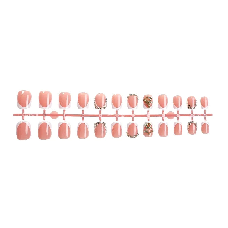 24Pcs Short Square French Metal Press On Nails, Reusable Non-Damaging, Free Shipping