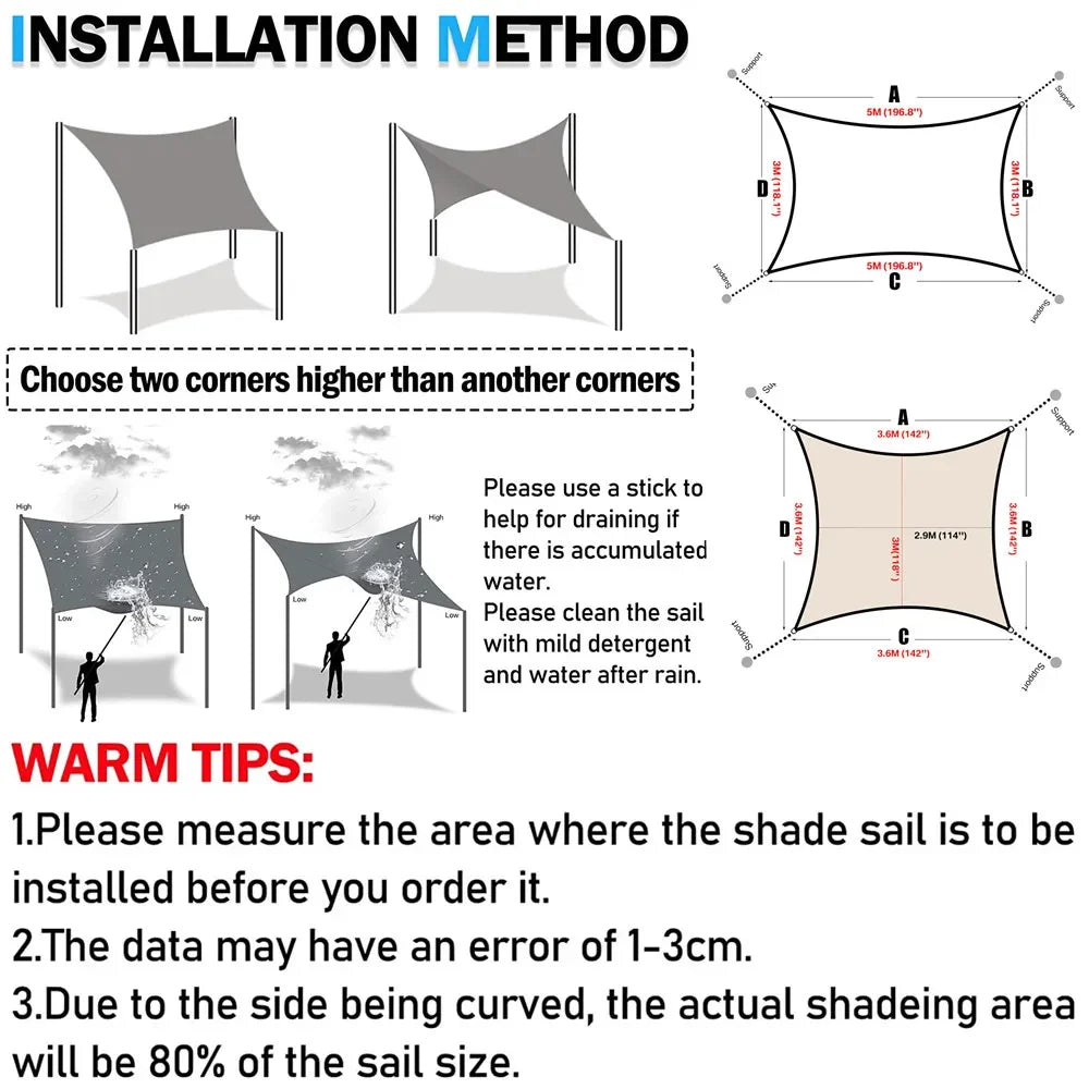 Waterproof Sun Shelter Sunshade Protection Shade Sail Awning Camping Shade Cloth Large For Outdoor Canopy Garden Patio 40%OFF
