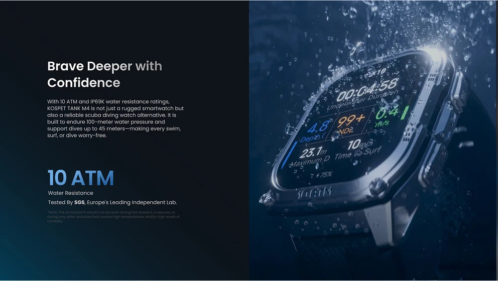 KOSPET Tank M4 Smart Watch Stainless Steel 6-Sat GPS Offline Maps 10ATM Waterproof 45M Dive 24/7 Health Monitor for Android iOS