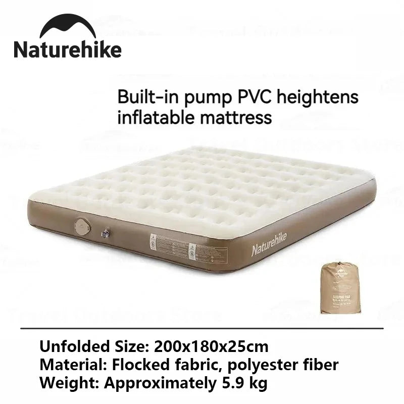Naturehike Camping Mattress 3 Person Air Bed with Built-in Pump Outdoor Travel Beach Air Mattress Sleeping Mat 25cm Thickened