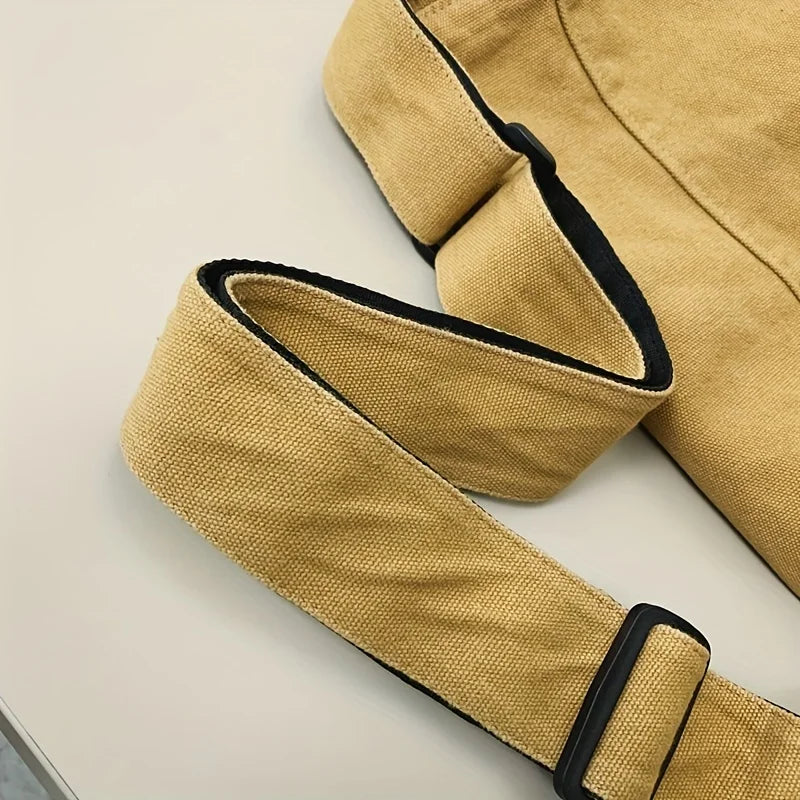 Casual Canvas Messenger Bag Versatile Flip Large Capacity Shoulder Book Bag For Student Adjustable Crossbody Bag For Men Women