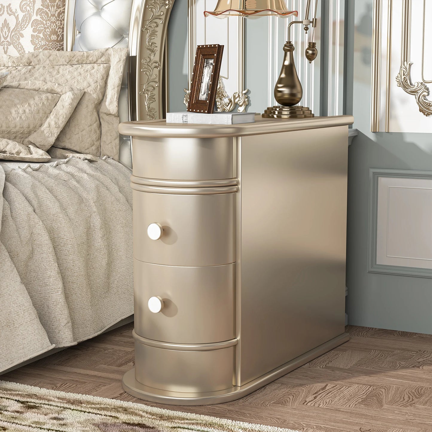 Tribesigns End Table Round Solid Wood Sofa Bedside Narrow Bedroom Side Table Nightstand with Drawer