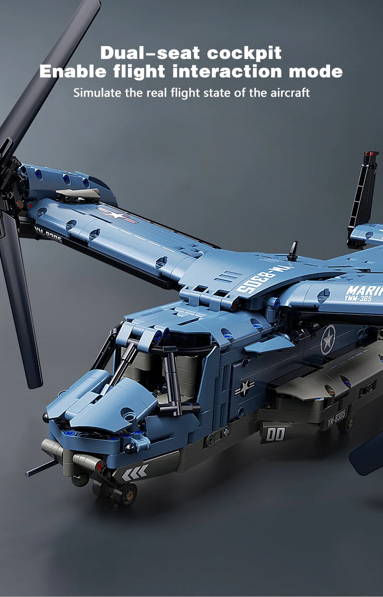 KAVOWORLD 1486PCS Military V-22 Transport Aircraft Helicopter Building Blocks Set STEM Gift DIY Assembly Airplane Bricks Toys