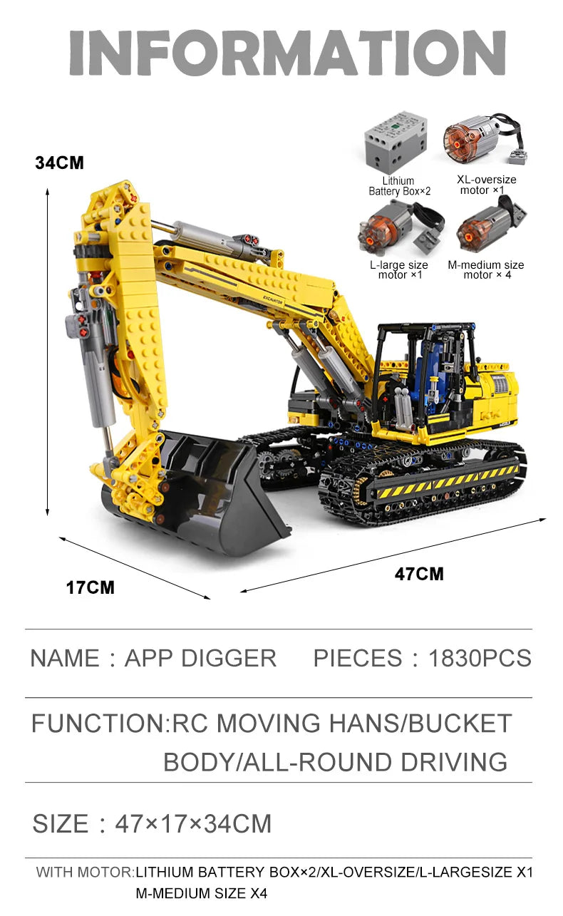 Mould King 13112 Technical Car Toys The Motorized MOC-2513 Excavator Building Block Assembly Excavator Brick Kids Christmas Gift