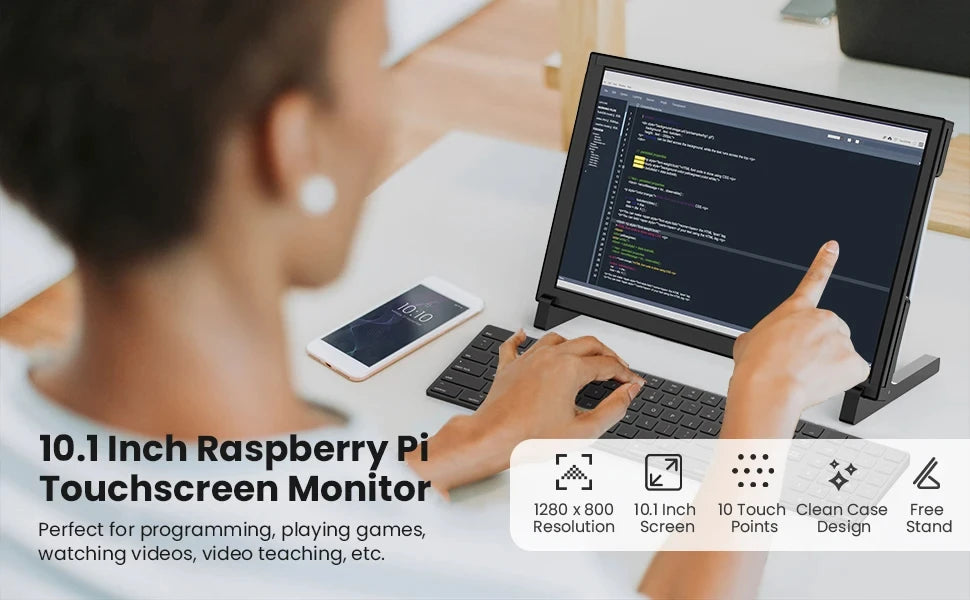 EYOYO Driver-free 10-point Capacitive Touchscreen Monitor 1280x800PX 10-inch Raspberry Pi Display For Laptop PC Win 7/8/10