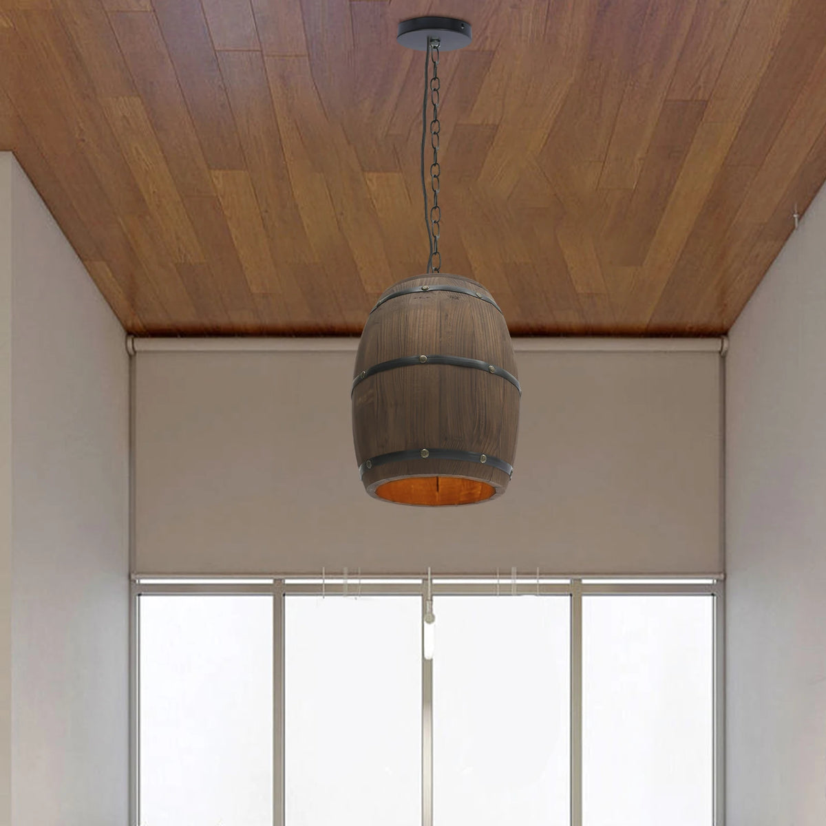 Retro Wood Wine Barrel Pendant Light，Industrial Ceiling Lamp ，Vintage Chandelier Light Fixtures for Bar Cafe Home Restaurant