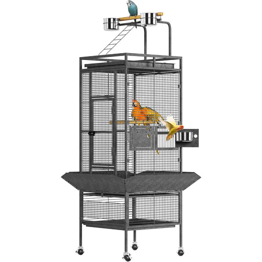 Large Bird Cage, Metal Parakeet Cage with Play Top, Wood Perches & Feeder, Spacious Rolling Flight Cage for Parrots, Cockatiels