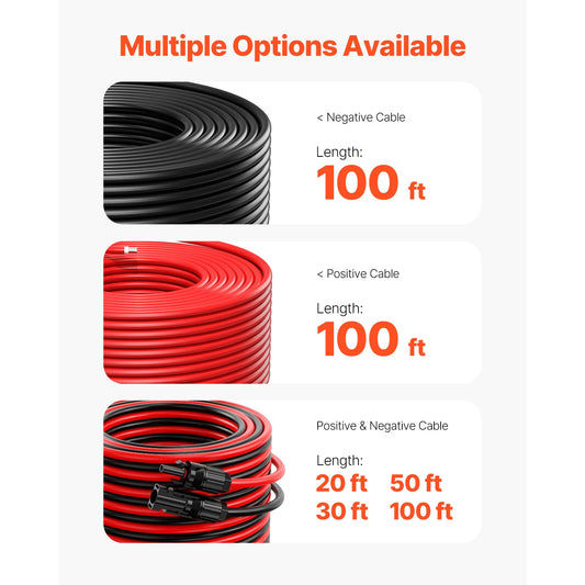 SucceBuy 100FT Solar Panel Extension Cable 10AWG 6mm² IP67 Waterproof Solar Extension Cable for Home Ship and RV Solar Panels