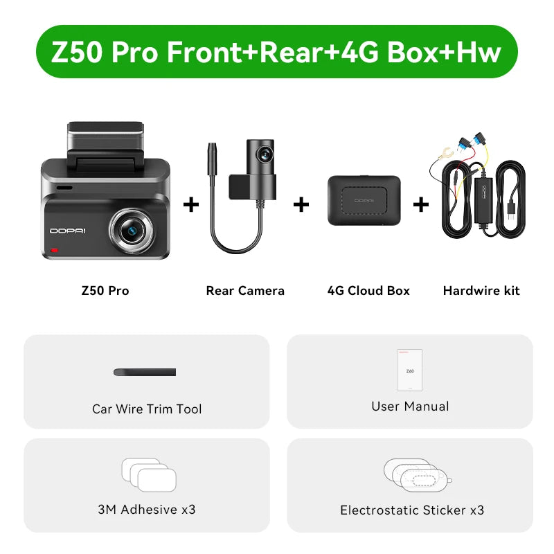DDPAI Z50 Pro Dash Cam 4K Car DVR 3"IPS Screen 5GHz WiFi GPS ADAS 24H Parking Monitor Front and Rear Dashcam Car Camera
