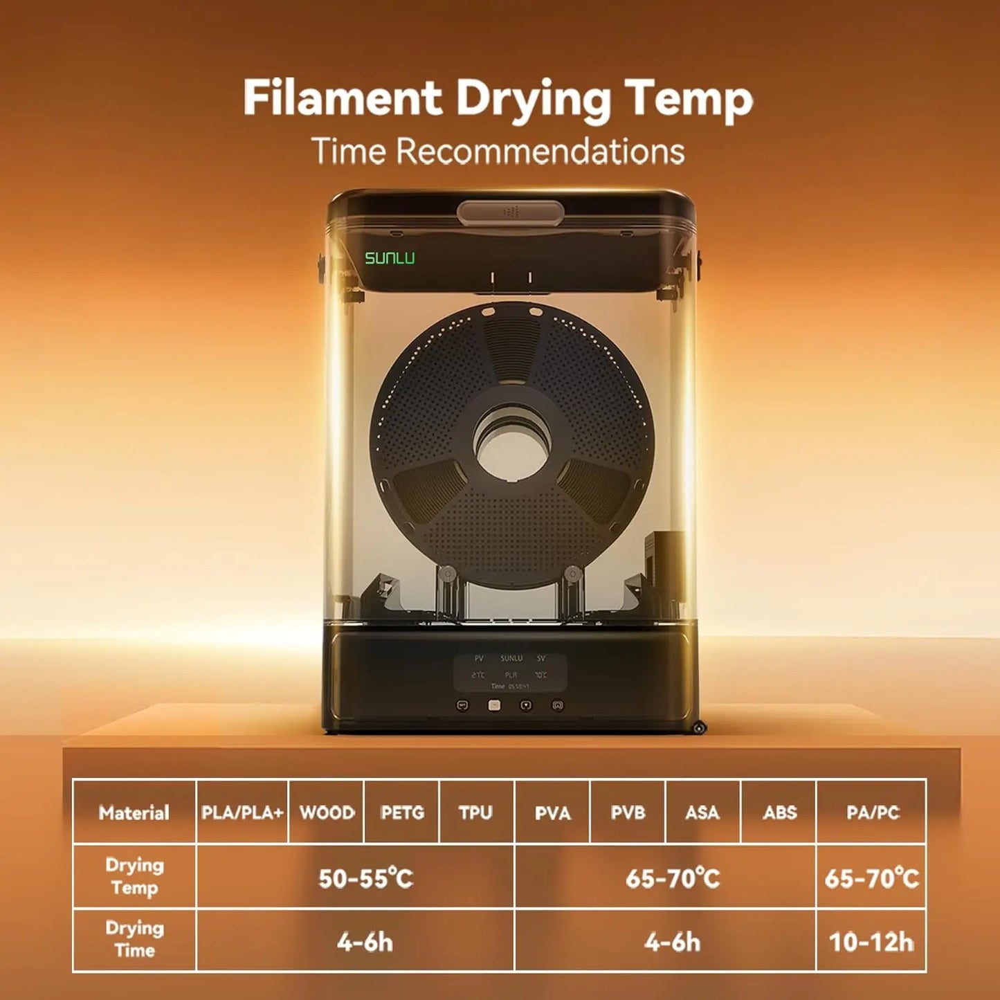 SUNLU SP2 Filament Dry Box,Dry Box, 3D printing Fits 2x1kg/1x3kg spools,1.75-2.85mm. Smart temp control,Fast Shipping