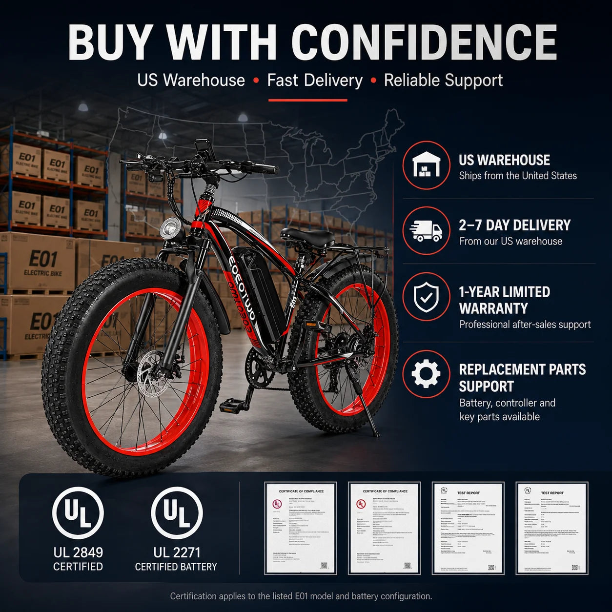 EOEOTWO 26" Fat Tire Electric Bike for Adults, 1000W Motor 1500W Peak, 48V 15Ah Battery, 34 MPH Max Speed, Up to 60 Miles Long Range