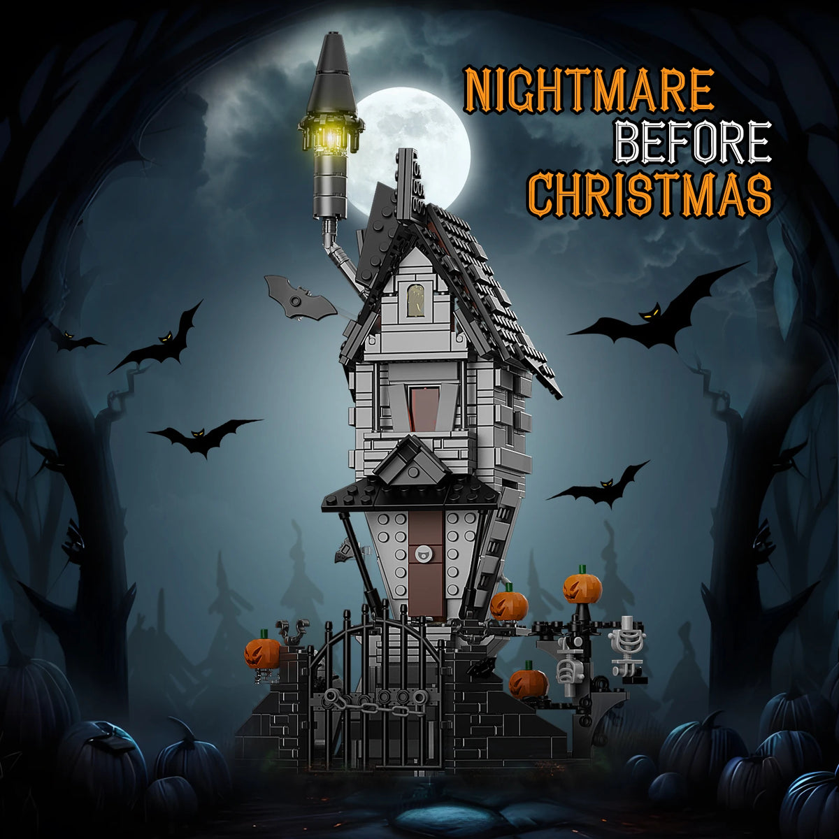 BuildMoc Halloween Nightmare House Building Blocks Set Pumpkin Ghost Skeleton Hut Bricks Toys Children Christmas Birthday Gifts