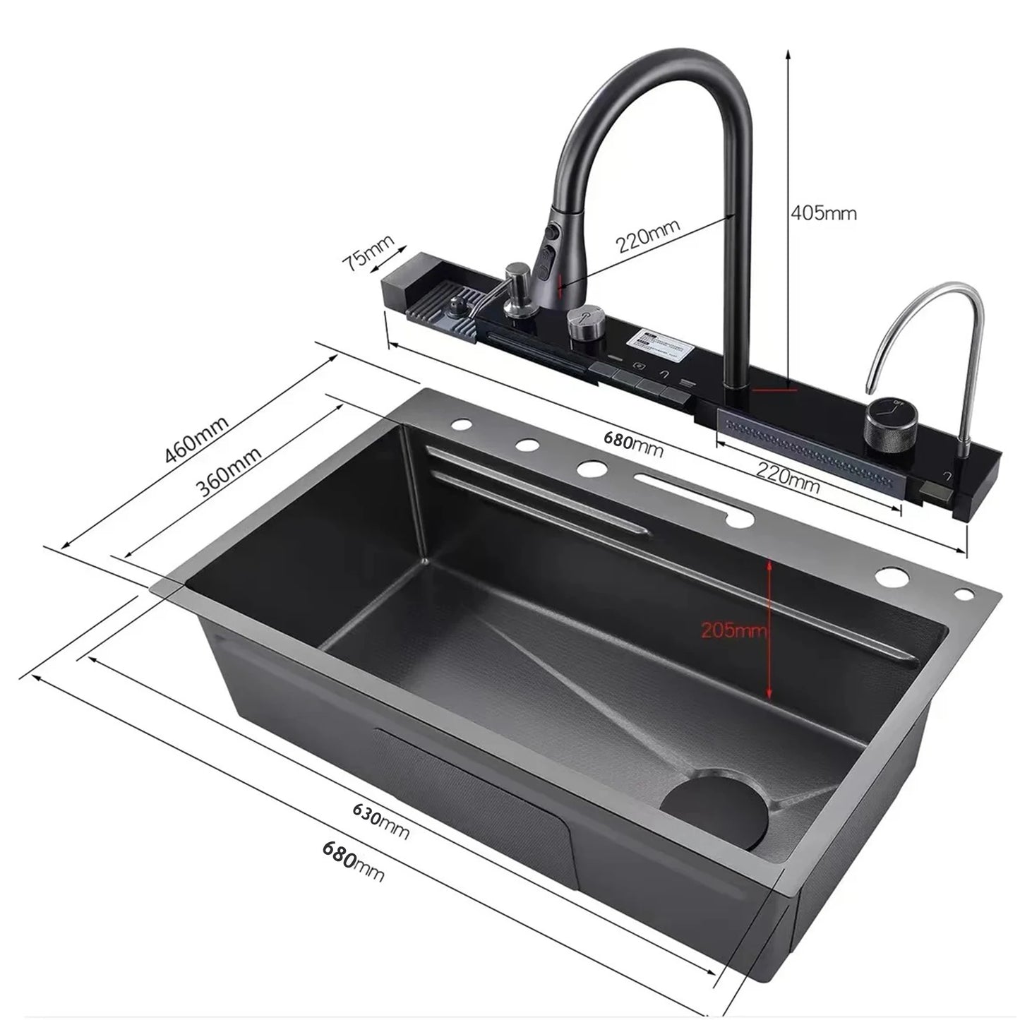 Stainless Steel Kitchen Sink Multifunctional Digital Display Waterfall Large Single Slot Ships from the U.S.