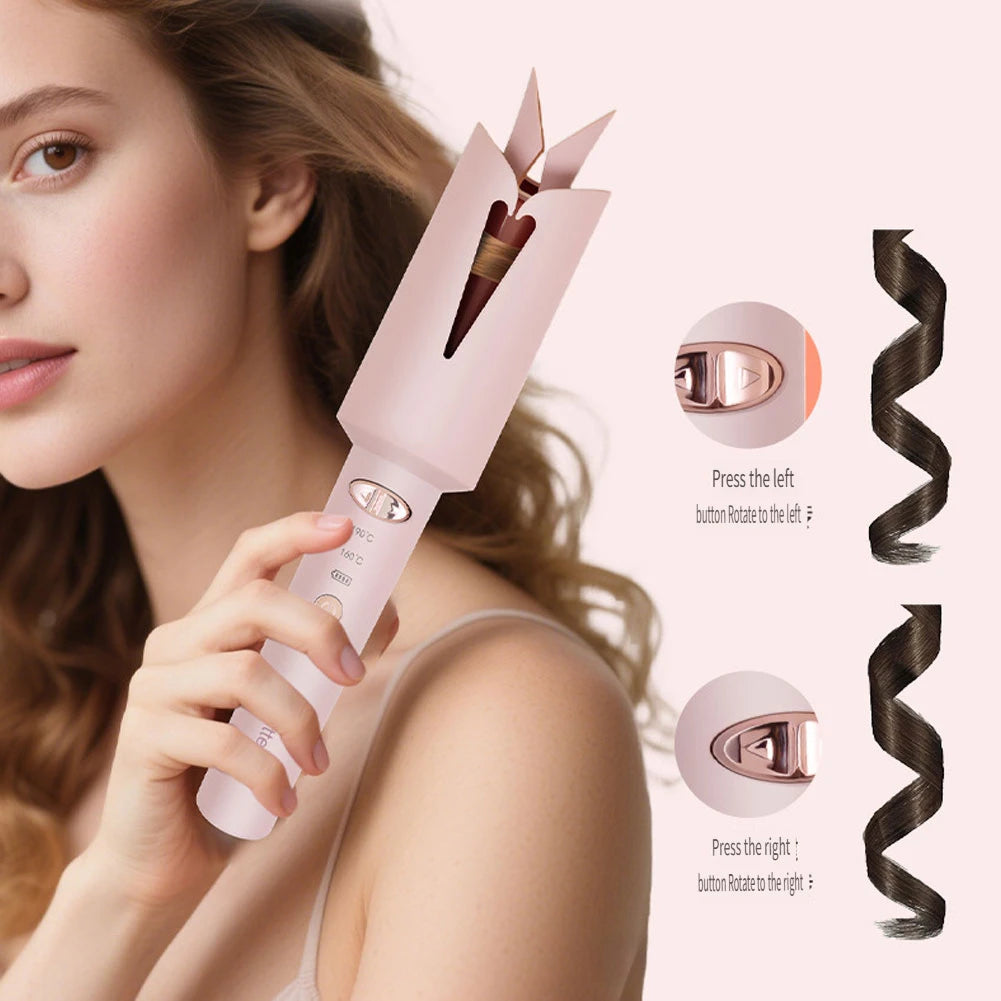 Hatteker Ceramic Negative Ion Automatic Rotating Hair Curler USB Chargeable Styling Tool for Beautiful Curls