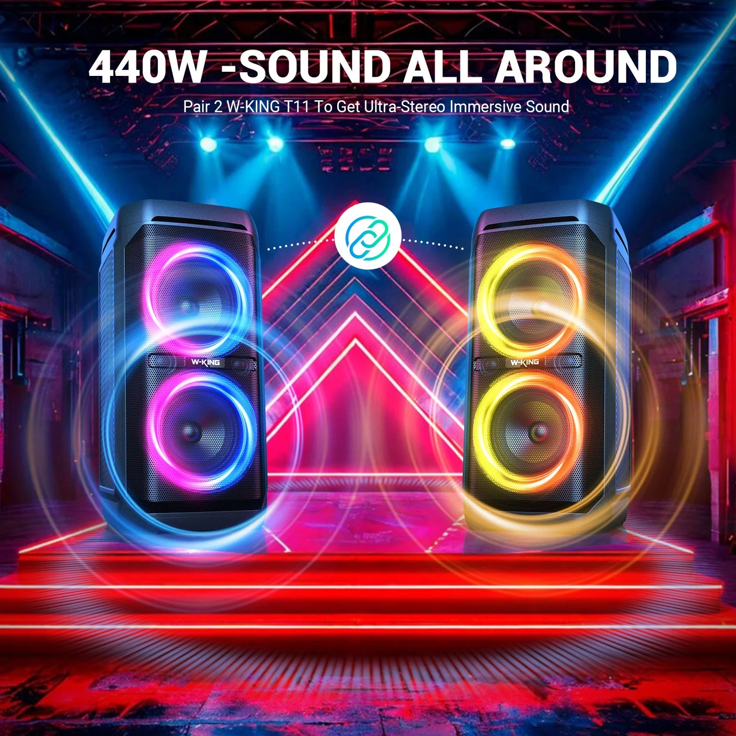 W-KING T11 Bluetooth Speakers,100W RMS, IPX6 Waterproof, BT 5.3 Portable Party Boombox Wireless Deep Bass/115dB Loud Massive Sound