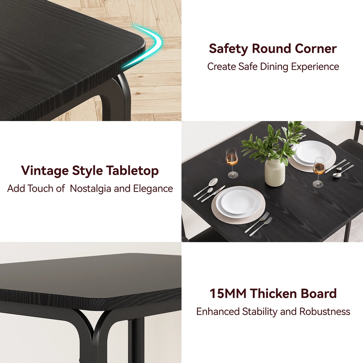 3-Piece Modern Square Dining Table Set for 2  Space-Saving Table & Chairs – Sturdy Metal Frame for Small Apartments, Kitchens or Breakfast Nooks