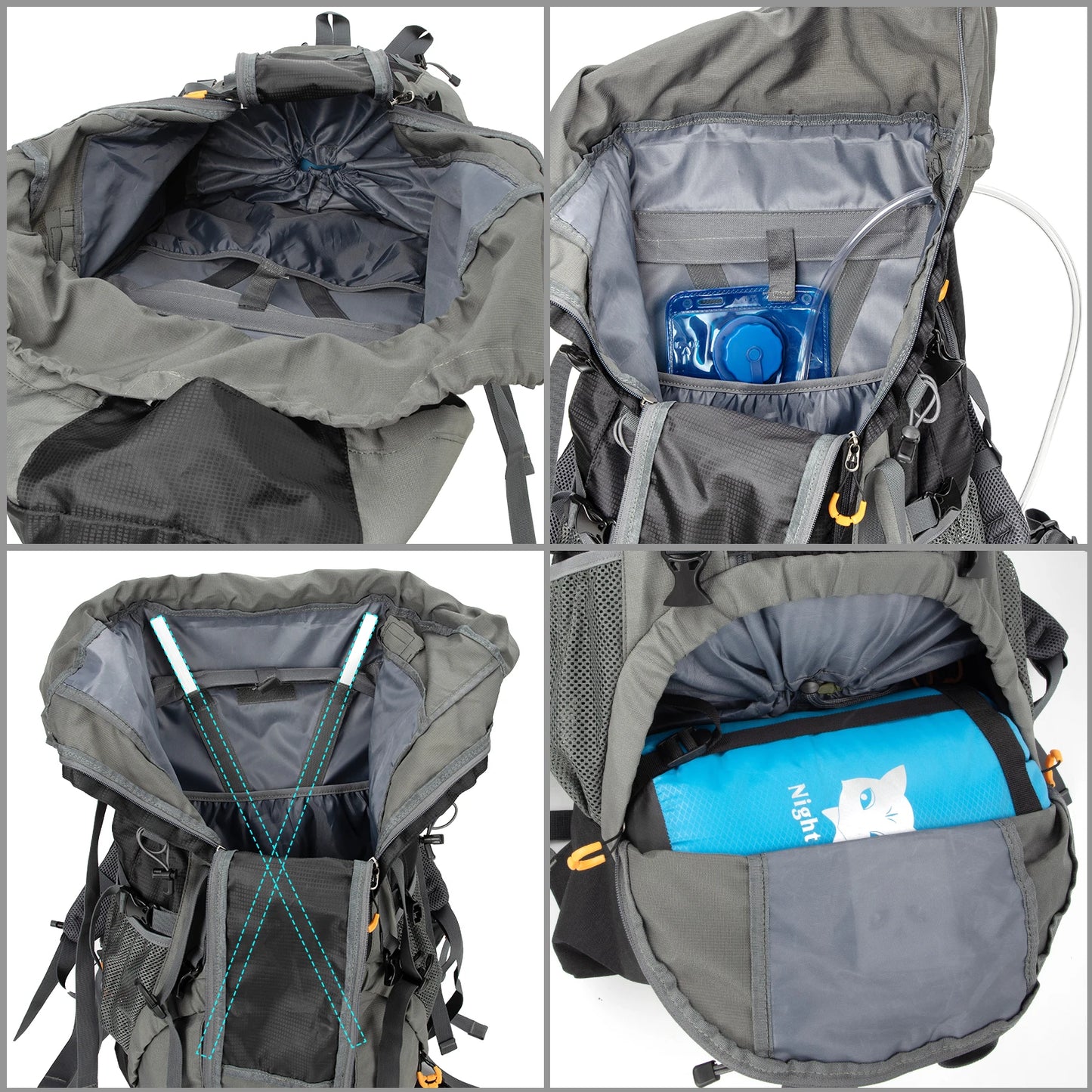 Night Cat Camping Backpacks 70L 90L with Internal Frame Hiking Backpack for Men Women Waterproof Lightweight Breathable Outdoor Mountaineering Traveling