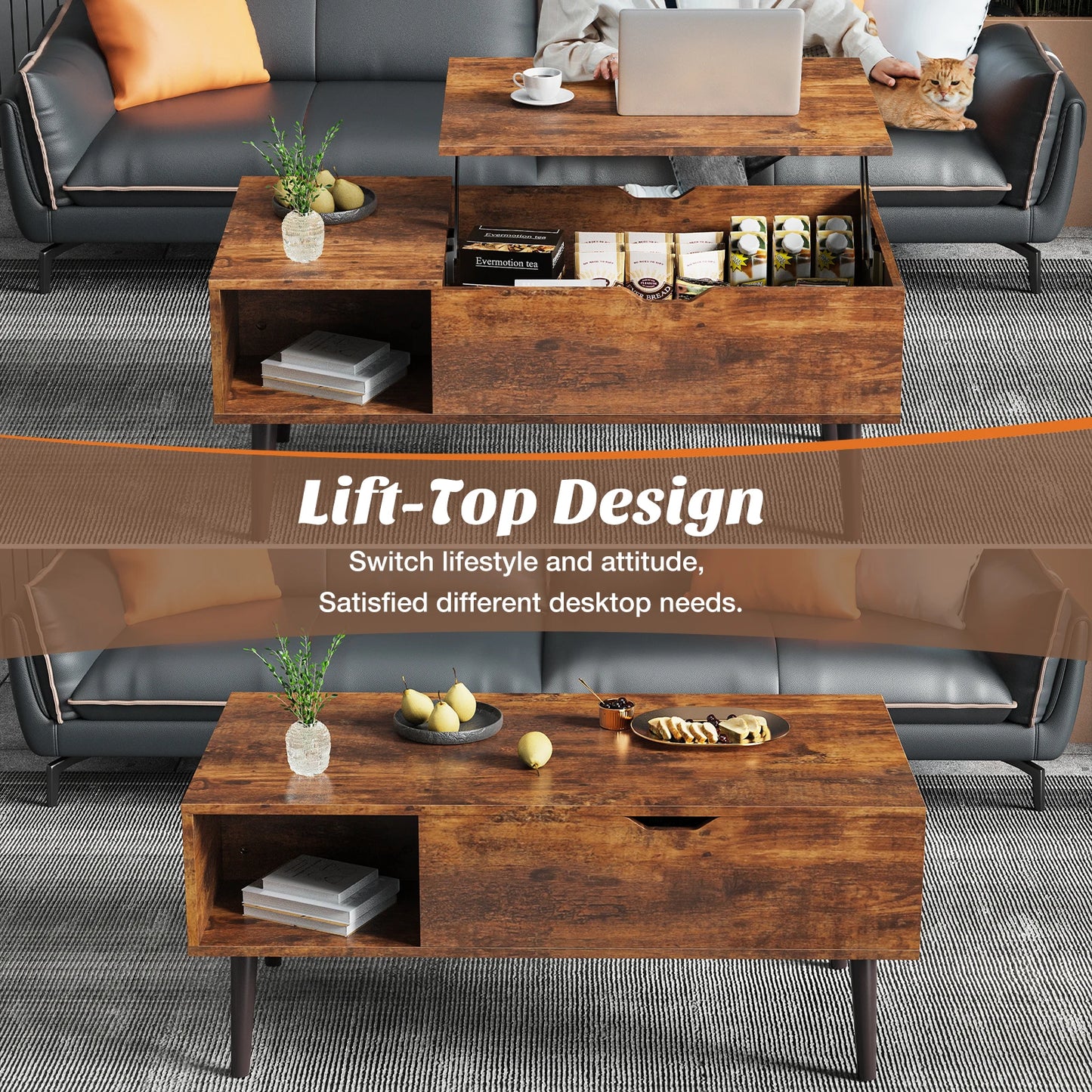 MCQ 39.37"x19.7" Wood Living Room Lift Top Coffee Tables Adjustable Storage Shelf Easy Lift Or Lower For Tea Dining Tables