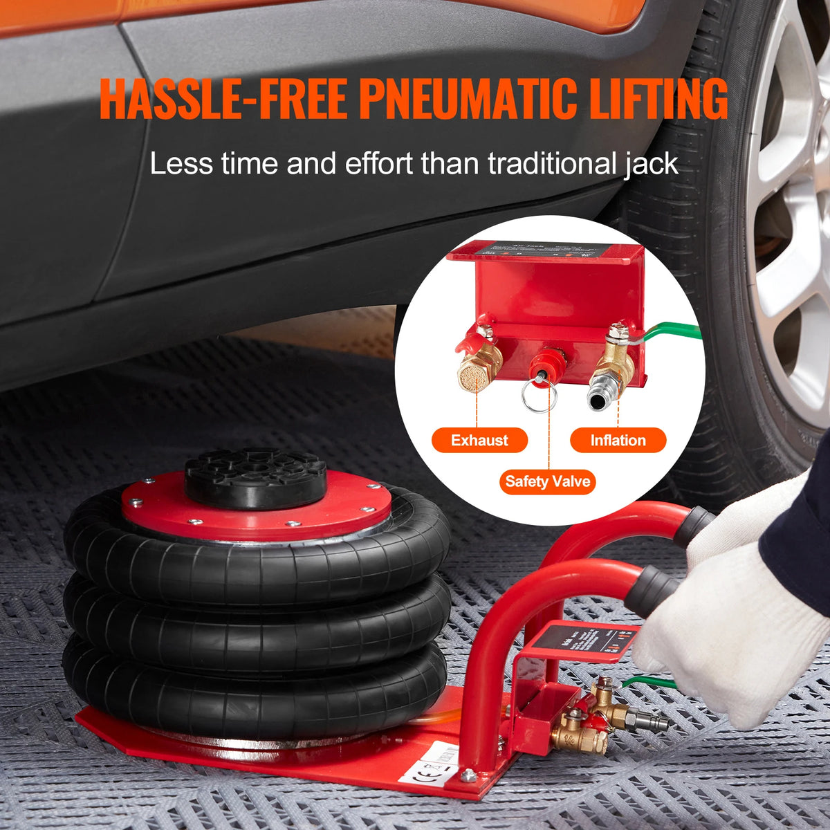 SucceBuy Triple Bag Air Jack 3 Ton (6600 lbs) Capacity Portable Pneumatic Car Jacks Heavy Duty & Quick Lifting for Garage Repair