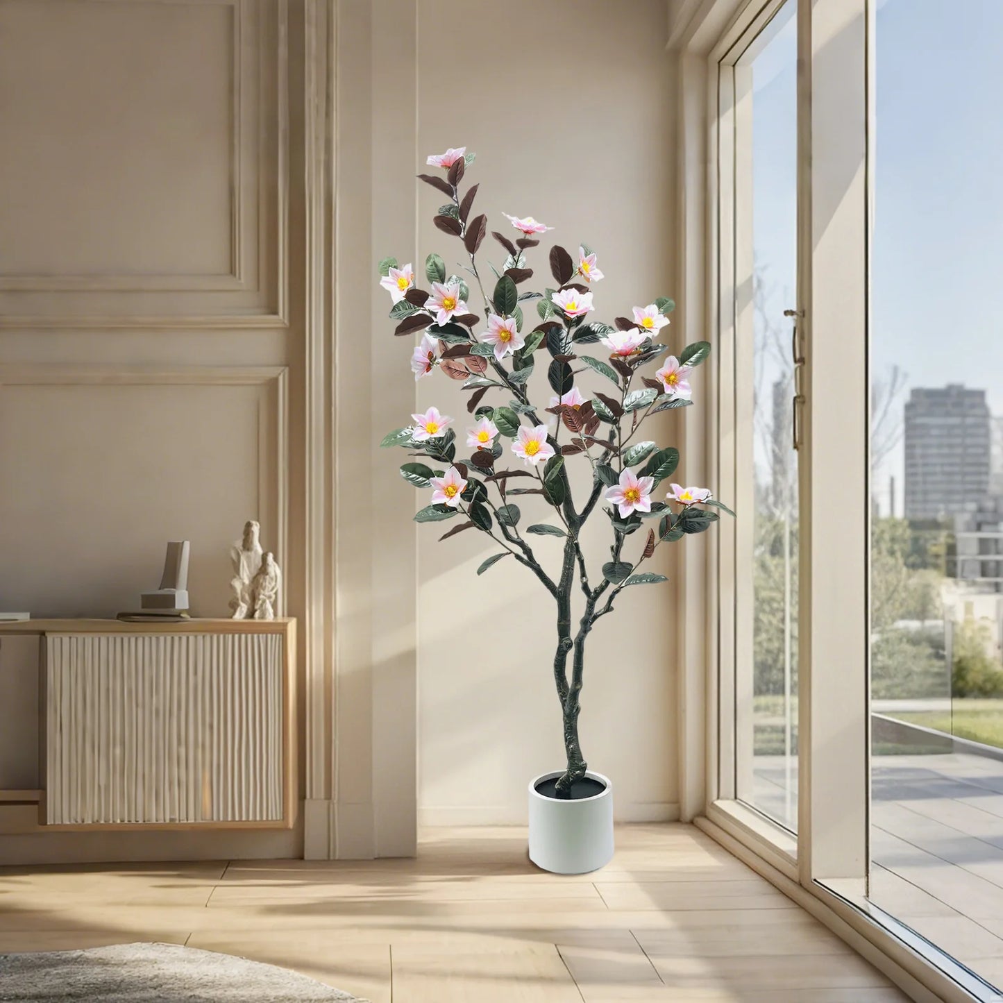 Artificial Magnolia Tree, Realistic Faux Plants In Pot, Magnolia Tree In Pot, Tree Indoor With Blooming Flowers And Leaves For G