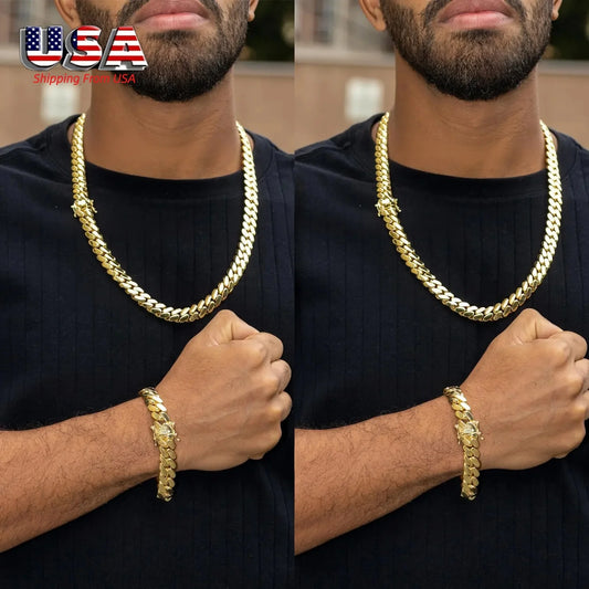 12mm Hip Hop Bling Gold Color Stainless Steel Dense Cuban Miami Link Chain Necklaces for Men Rapper Jewelry Drop Shipping