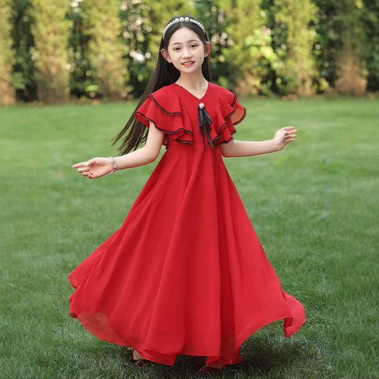 Fashion Chiffon Boho Girls Dresses Bohemian Beach Kids Clothing Vestido Girl Outfit Robe Fille Casual Maxi Children Dress Summer