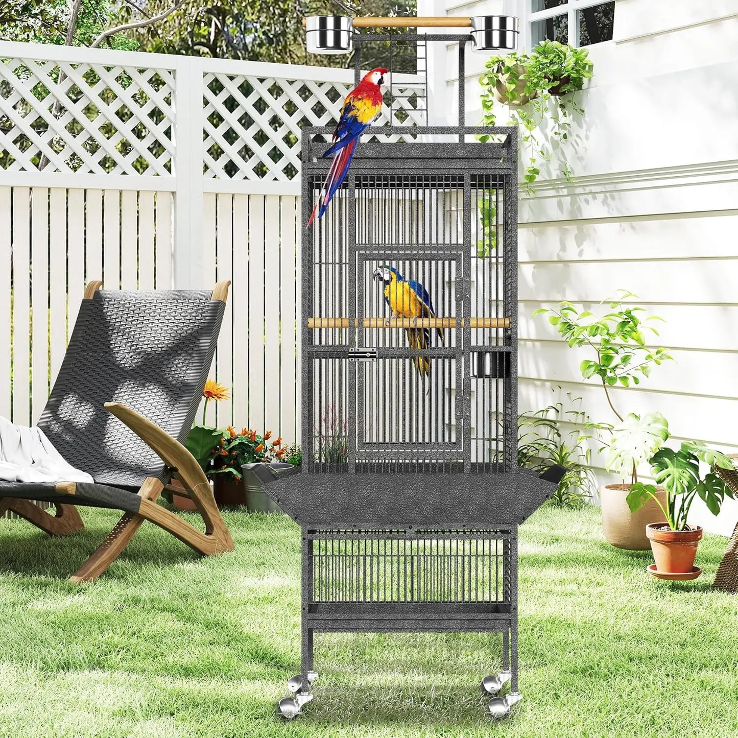 Large Bird Cage, Metal Parakeet Cage with Play Top, Wood Perches & Feeder, Spacious Rolling Flight Cage for Parrots, Cockatiels
