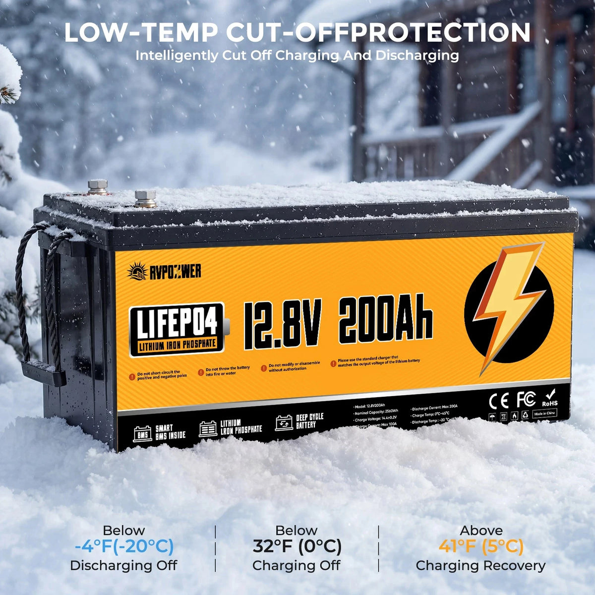 RVPOZWER LiFePO4 Lithium Battery 12V 100Ah 200Ah 1280WH 2560WH Built-in 200A BMS 25000Cycles for RV Boat Portable Rechargeable