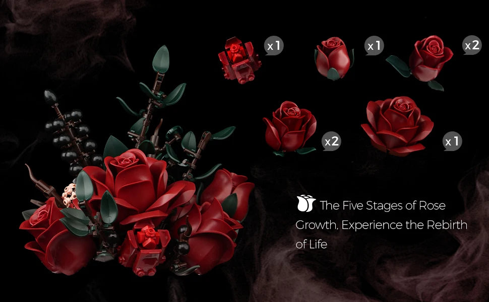 SupreOwls Skull Flowers Building Blocks Set Gothic Roses Bouquet Toy Skeleton Planter Pot Floral Decor Collection Gift for Adult